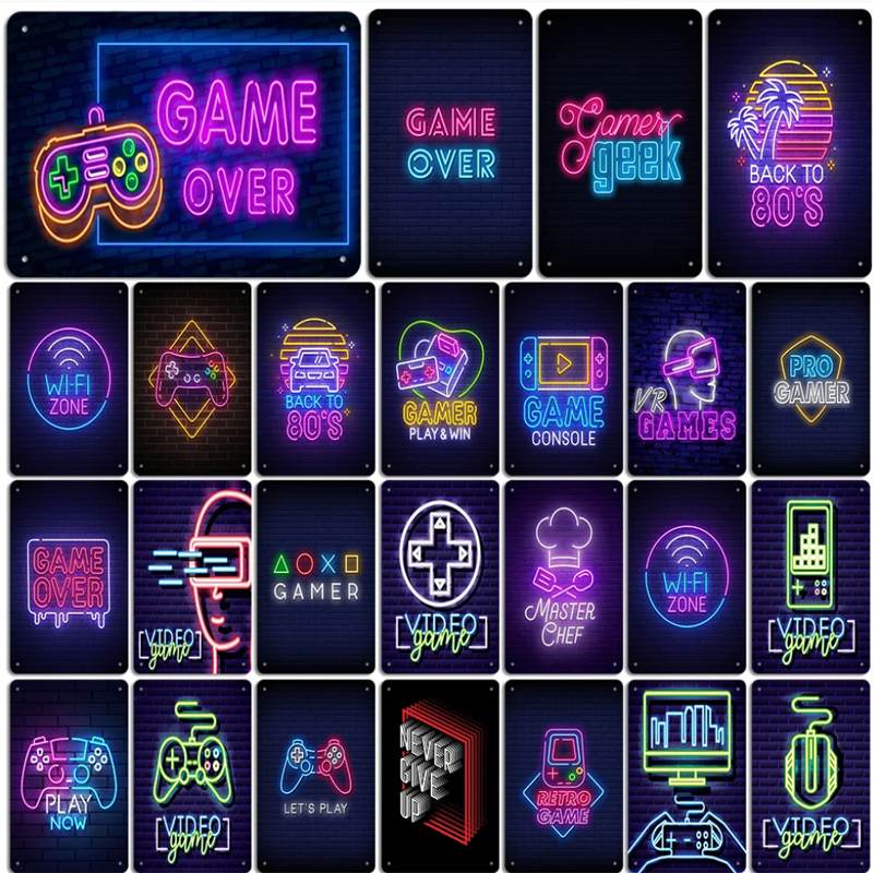 Neon Video Game Metal Tin Sign - Esports Gaming Hotel ulasan dan harga
