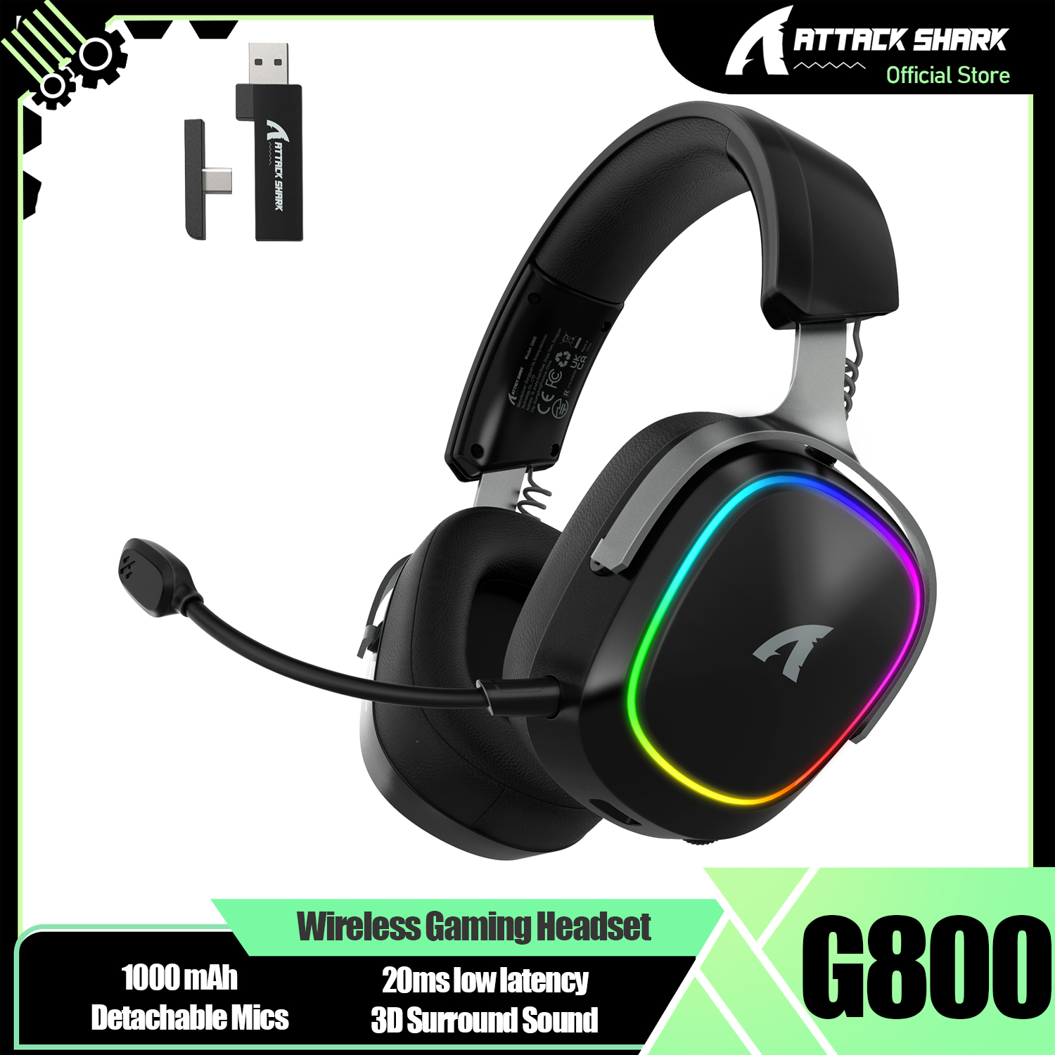 ATTACK SHARK G800 Wireless Gam - Esports Wireless Gaming Headset ulasan dan harga